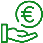 Linienzeichnung einer offenen Hand mit einem Eurozeichen in einem Kreis darüber.