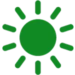 Symbol einer Sonne mit rundem Kern und acht Strahlen in gleichmäßigem Abstand.